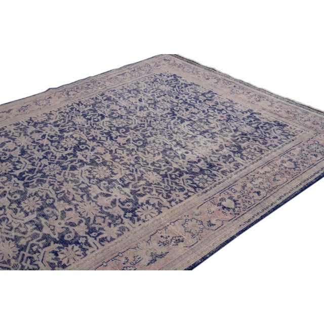 Antique Malayer Handmade Purple Floral Wool Rug For Sale In New York - Image 6 of 9