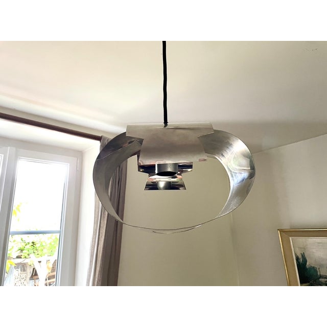 Vintage Chrome and Metal Pendant Light, 1970 For Sale - Image 4 of 11
