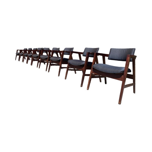Mid-Century Modern Vintage Mid Century Modern Gunlocke Dining Chairs 9 Available Walnut Floating Back Office For Sale - Image 3 of 12