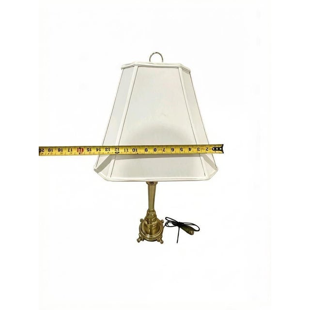Hollywood Regency Solid Brass Candlestick Table Lamp Empire Shade For Sale - Image 4 of 5