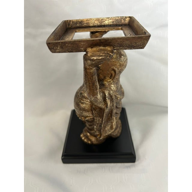 Gold Laughing Buddha With Glass Vessel For Sale - Image 8 of 9