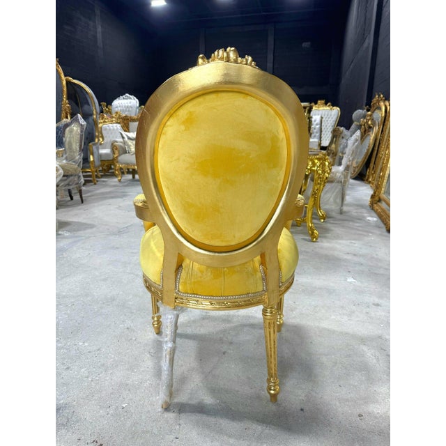 Baroque Golden Yellow Velvet Chair Set With Exquisite Gold Leaf Details For Sale In Miami - Image 6 of 6