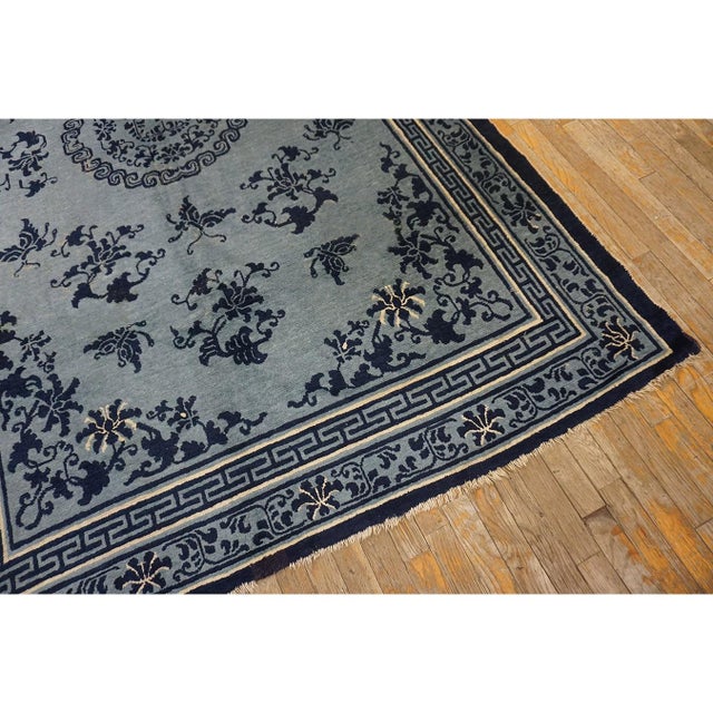 1850s Blue and Navy Antique Chinese Peking Ningxia Hand Knotted Rug 5'7" X 8'10" For Sale In New York - Image 6 of 9