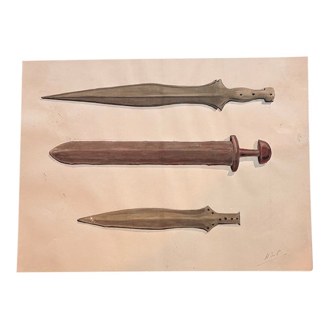 Antique Watercolor From the (Helsinki) National Museum of Finland Bronze Age Tools Collection c.1910 For Sale