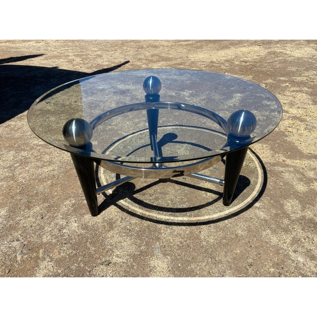 Vintage Space Age Design Chrome and Glass Atomic Coffee & Demilune Console Table For Sale - Image 15 of 18