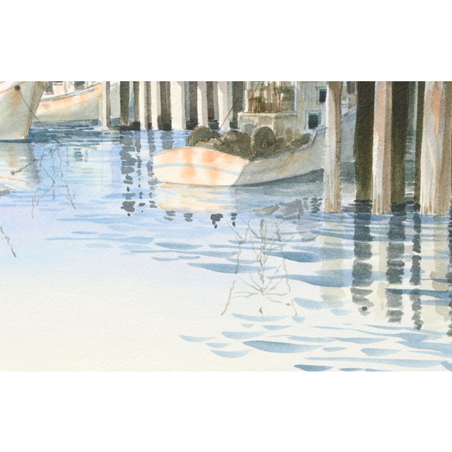 Realism Jones Realism Seafood Shops on the Pier Watercolor Landscape Late 20th Century For Sale - Image 3 of 9