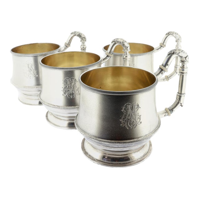 Set of 4 Antique German Gilt 84 Zolotnik Silver Tea/Vodka Mugs by E. Goldschmidtr For Sale