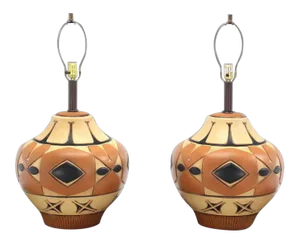 Vintage Mid-Century Art Pottery Vase Table Lamps - A Pair