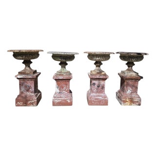 Large French Garden Urns in Cast Iron with Terracotta, 1840s, Set of 2 For Sale