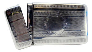 Guilloche Silver Cardboard Box with Hinged Lid and Monogram Card