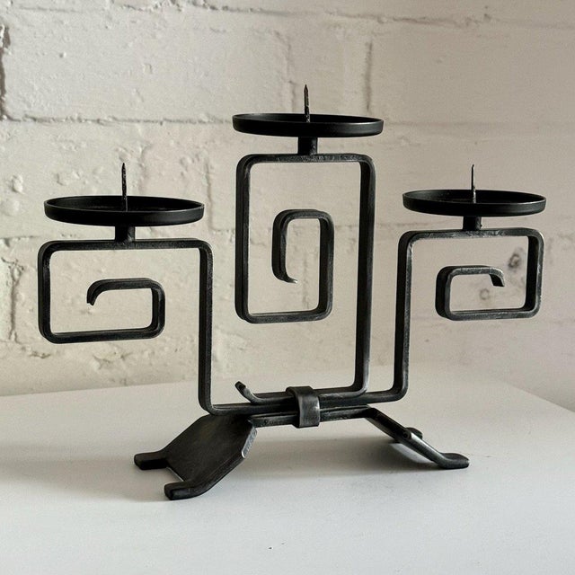 Brutalist Forged Candleholder in Metal For Sale - Image 3 of 4