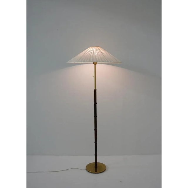 White Scandinavian Midcentury Floor Lamp in Brass and Wood attributed to Falkenbergs, Sweden, 1960s For Sale - Image 8 of 9