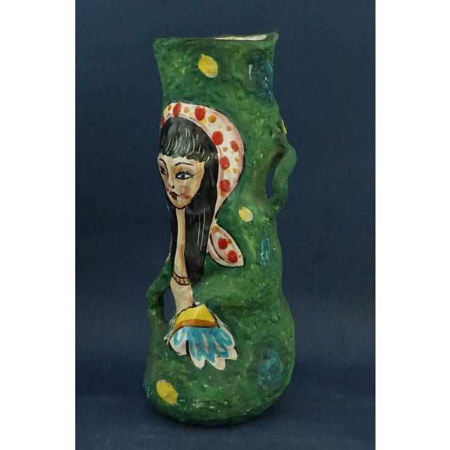 Ceramic Vase with Portrait of Woman from Pisapia, Italy, 1920s For Sale - Image 3 of 18