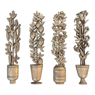 Vintage Botanical Potted Plants Gold Wall Art- Set of 4 For Sale