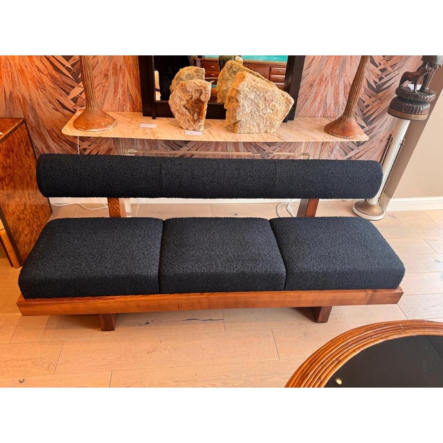 Large Architectural Bench with a Back Rest in Navy Blue Boucle, 2025 For Sale - Image 4 of 18