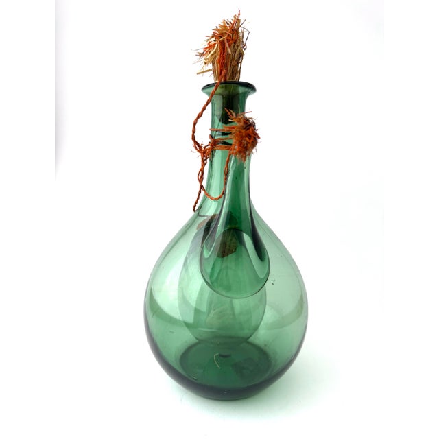 Glass Vintage Italian Green Glass Wine Demijohn Decanter For Sale - Image 7 of 9