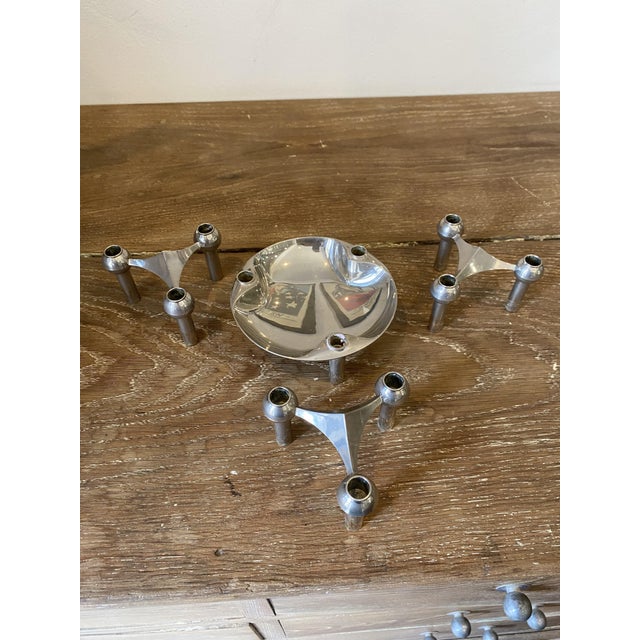 Vintage Modular Candlesticks and Bowl from Nagel, 1970, Set of 4 For Sale - Image 13 of 16