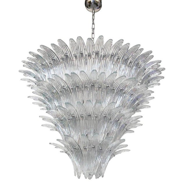 Italian Palmette chandelier with clear Murano glass leaves mounted on chrome metal finish frame / Made in Italy by Fabio...