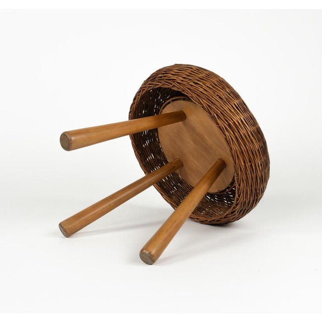 Mid-Century Modern Wicker and Wood Tripod Stool by Tony Paul, 1950s For Sale - Image 10 of 18