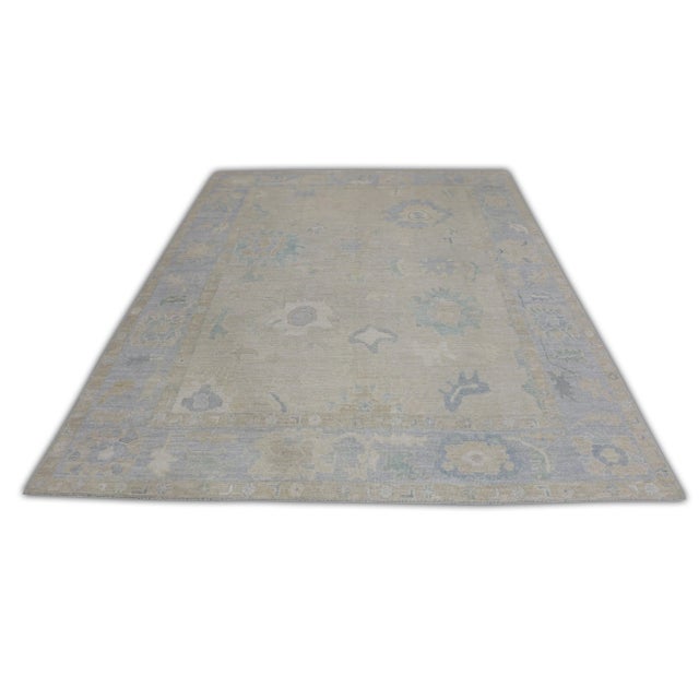 Blue Neutral Handwoven Turkish Oushak Rug 8'2" X 10'2" For Sale In Houston - Image 6 of 7