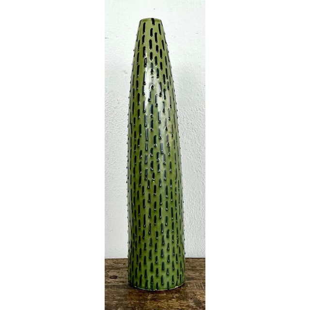 Vintage Green Textured Ceramic Vase For Sale - Image 10 of 12