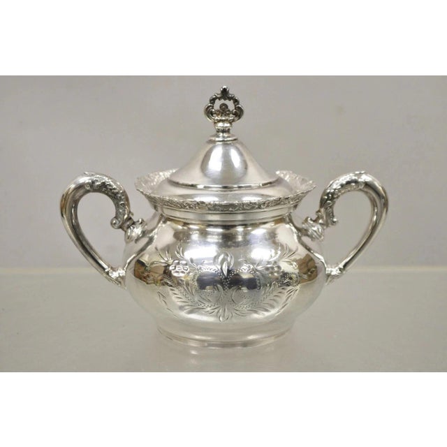 Antique Van Bergh Silver Plated Victorian Tea Serving Set w/ Monogram - 3 Pc Set. Listing includes (1) lidded sugar bowl,...