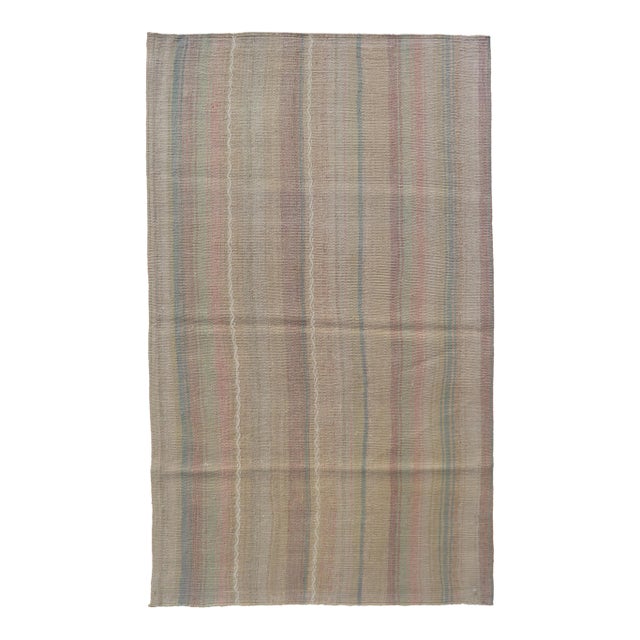 Vintage Turkish Kilim With Soft Pastel Stripes in Sage, Blush, and Sky Blue For Sale