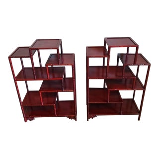 Chinese Rosewood Hongmu Faux Bamboo Tiered Etagere Stands - a Pair For Sale