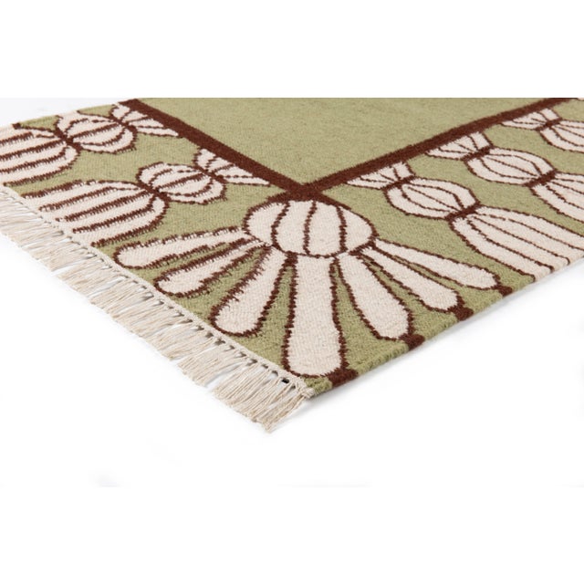 Transitional Part & Parcel Goods Wool Tassel Rug, 2’6” x 12', Sage, Chocolate and Eggshell For Sale - Image 3 of 6