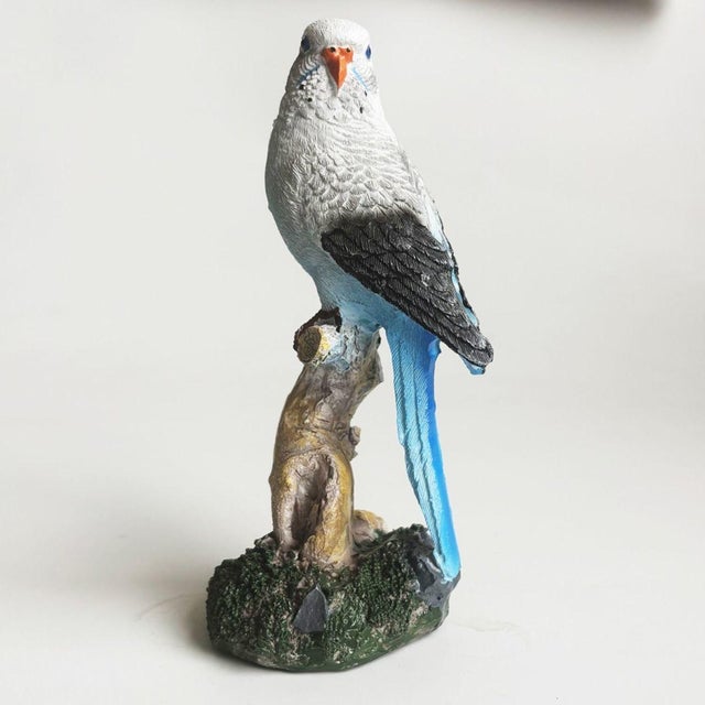 Bright Green Pair of Resin Parakeet Figurines – 6.1" Realistic Bird Sculptures on Branches For Sale - Image 8 of 16