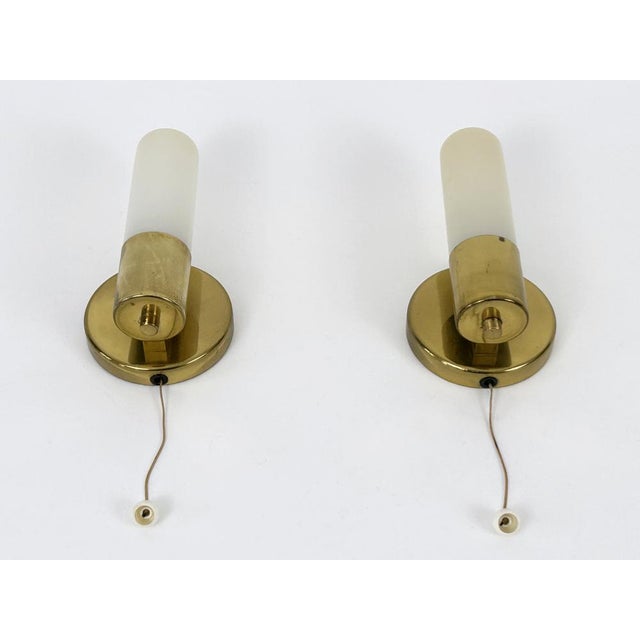 Bauhaus Brass & Opaline Glass Sconces, Germany, 1950s, Set of 2 For Sale - Image 11 of 18