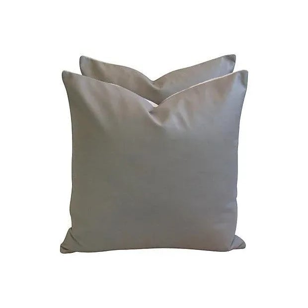 Slate Gray Italian Genuine Tanned Soft Leather Feather/Down Pillows 20" Square - Pair For Sale In Los Angeles - Image 6 of 7