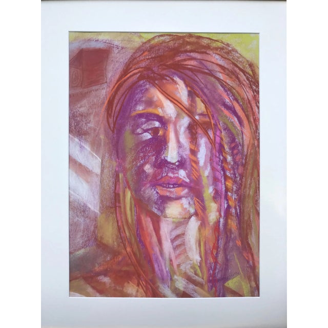 Dramatic vintage expressionist pastel portrait of a woman signed by Gerrard Haggerty Presented matted and in a gilt wood...
