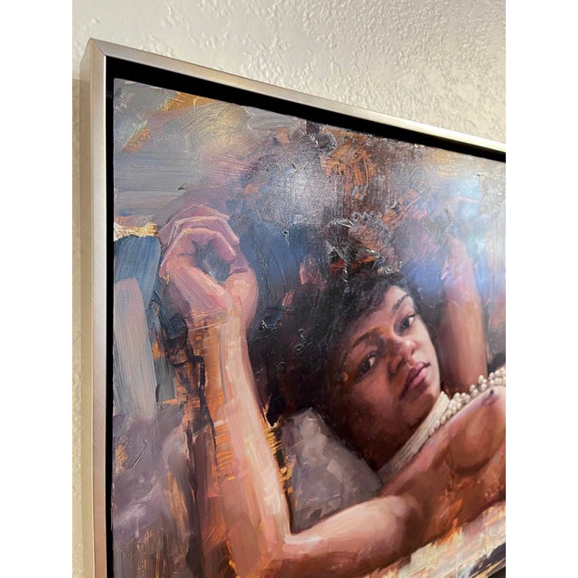 Contemporary Awakening by Matt Talbert | Oil on Panel of a reclining woman with pearls For Sale - Image 3 of 5