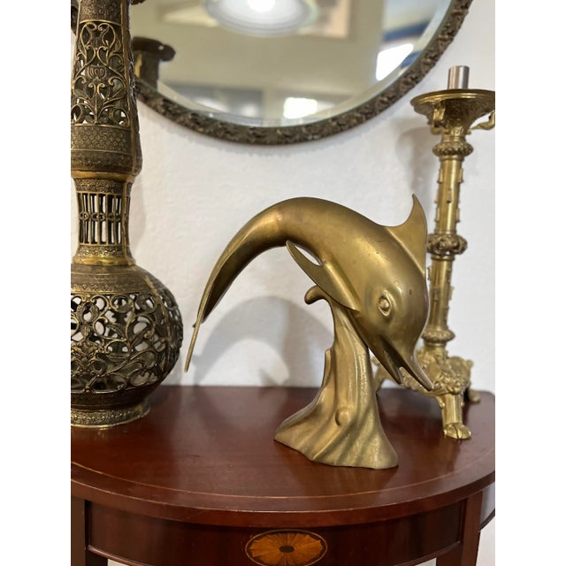 Large Mid Century Brass Dolphin Sculpture For Sale - Image 6 of 6