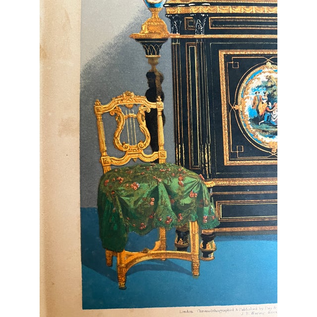 Antique Victorian Chromolithograph "A Music Chair & a Cabinet" by A. Joubert and A. Sedley, London, C. 1865 For Sale - Image 4 of 9