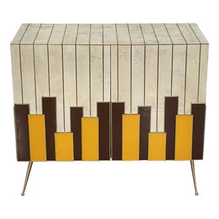 Sideboard in Glass and Natural Parchment, 1980s For Sale
