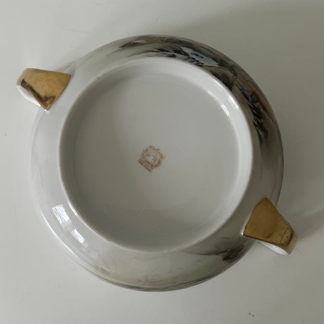 Ceramic Vintage Kutani Hand-Painted Mount Fuji Porcelain Bowl With Handles For Sale - Image 7 of 9
