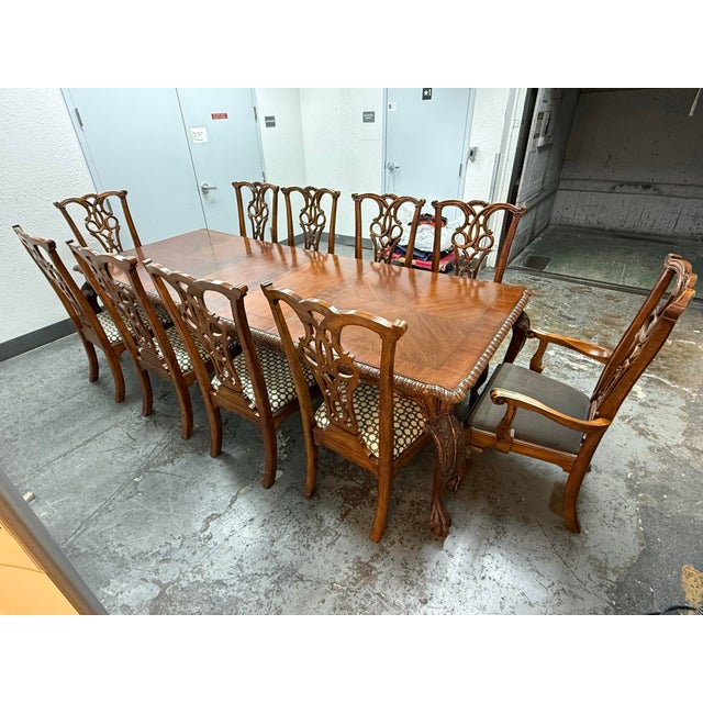 Wood Chippendale Revival Extension Table + Ten Chairs Set For Sale - Image 7 of 12