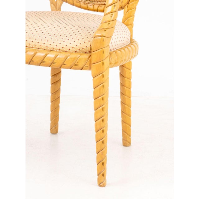 Wood Hollywood Regency Style Rope Twist Motif Arm Chair For Sale - Image 7 of 9