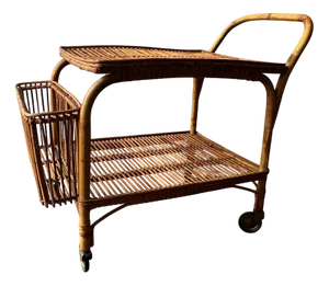 Italian Bamboo and Rattan Serving Cart by Franco Albini, 1960s