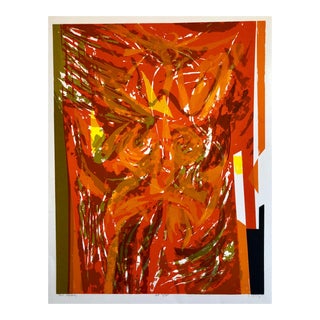 Seong Moy, Chinese American Modernist Abstract "Red Tapestry" Color Lithograph, 1982 For Sale