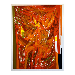 Seong Moy, Chinese American Modernist Abstract "Red Tapestry" Color Lithograph, 1982
