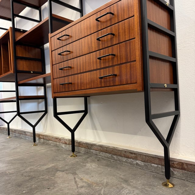 Floor-to-Ceiling Iron and Mahogany Bookcase, 1960s For Sale - Image 9 of 10