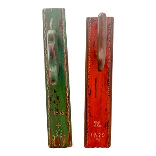 Rare Pair of 19th-Century Norwegian Courtship Mangle Boards - Dated 1868 & 1879 For Sale
