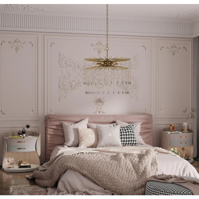 Metal Lark 6-Light Round Statement Brass and Crystal Chandelier For Sale - Image 7 of 8