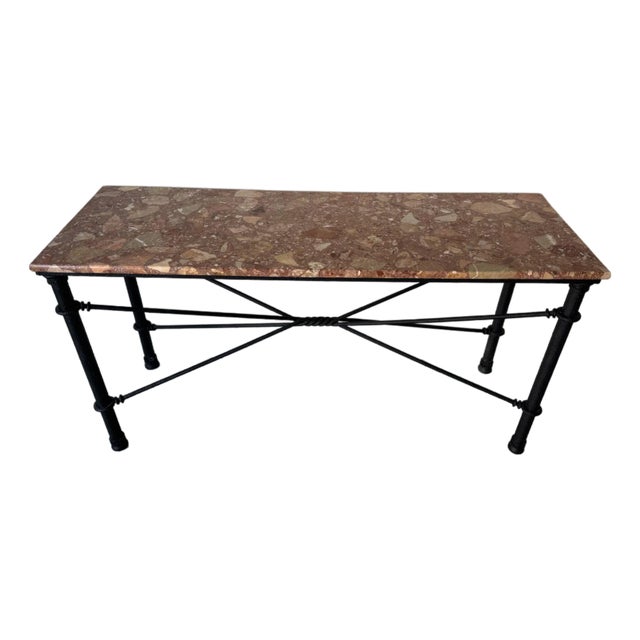 1980’s Vintage Brutalist Metal Console Table With Breccia Pernice Marble Top For Sale