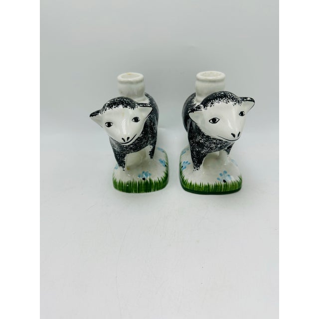 1980s Ceramic Lamb Candle Holders, a Pair For Sale - Image 5 of 8