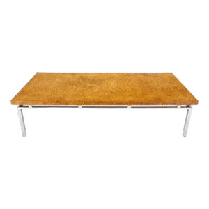 Mid Century Modern Large Rectangle Burl Wood Chrome Base Coffee Table