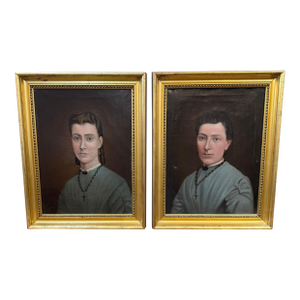 Pair of European Portrait Paintings, Mother & Daughter, Late 19th Century